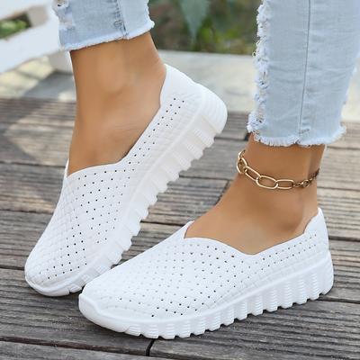 TEMU Women's Breathable Summer Slip-on Sneakers - Lightweight Casual Shoes With Textured Rubber Sole, Black Low- For , Shoes | Modern Fashion Sneakers | Image