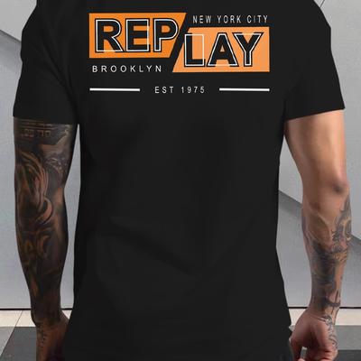 "TEMU Men's Brooklyn 1975 Graphic T-shirt - Casual Summer Short Sleeve Crewneck Tee With "" Print, Stretchy Polyester Blend, Lightweight & Breathable For Casual Attire" Image