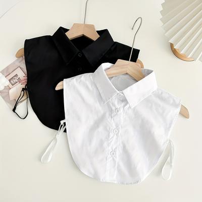 TEMU 2pcs Women's Detachable Fake Collar Half Shirt, 100% Polyester Tie-neck Blouse, Hand Wash Or , Suitable For Dresses And Tops Image