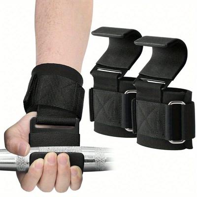 TEMU 2 Black Nylon Weightlifting Hand Straps - Adjustable Squat & Pull-up Wrist Hooks For Horizontal Bar Training, Gymnastics, And Fitness Equipment Image