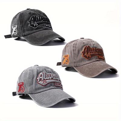 TEMU 3pcs Fashionable Baseball Caps, Water-washed And Vintage Embroidered Letter Duckbill Hats, High-end Feel, Casual Couple' Caps For Men Image