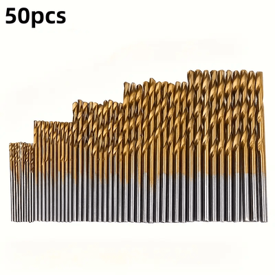 "TEMU 50pcs Titanium-coated Steel Drill Bit Set, 135° Pointed Tip For Diy Crafts, Woodworking, Engraving & Jewelry Making - Sizes 1/ 25" To 1/ 8", Metal Cylinder Shape" Image