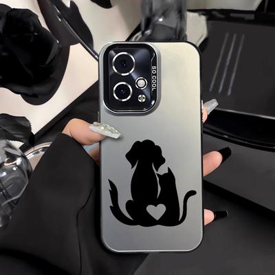 TEMU A High-quality Silicone Soft Lightweight Shockproof Protective Case With A Romantic Couple And Dog Heart Pattern In Silver, For Models. Image