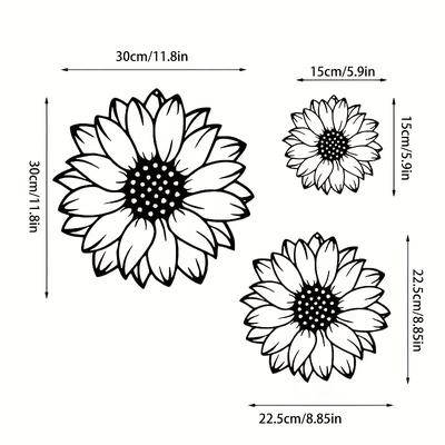 TEMU 3pcs Rustic Metal Sunflower Wall Art - Vintage Garden Decor For Outdoor Fence, Home, Living Room, Bedroom, Terrace & Porch - Horizontal Hanging Floral Sculptures, No Power Needed, Sunflower Decor Image