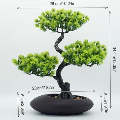 TEMU Uv-resistant Artificial Pine With Black Rock & Gray Pot - Realistic Indoor/outdoor Decor For Home, Garden, Desk - Handmade Plant For Holidays, Mother’s Day, , Graduation, Tree Decorations Outdoor Image