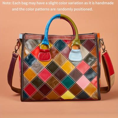 TEMU Trendy Multicolor Leather Tote Bag For Women - Adjustable Strap, Zipper Closure, Casual Everyday Use, Casual Tote Bag| Pattern Tote| Handle Bag Image