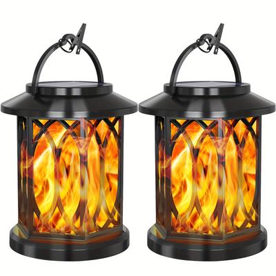 TEMU 2pcs Solar-powered Led Lantern With Flickering Flame Effect - Ip65 Outdoor Torch Lights, Button-controlled Warm For Garden, Yard, Porch, Lawn Decor, Solar Lantern Image