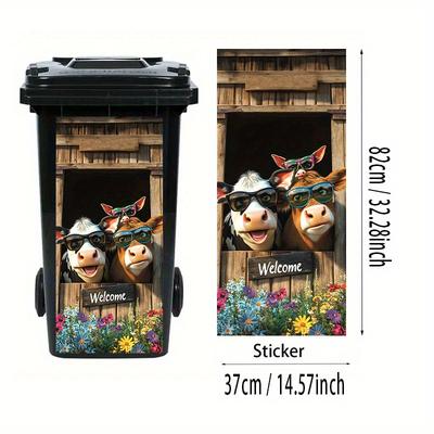 TEMU 1pc Funny Cow Barn Welcome Trash Can Sticker - Waterproof Pvc Decal, 14.57x32.28 Inches, Vibrant , Kitchen Wall Or Home Decor, Home Decor Accents | Design | Pvc Sticker Image