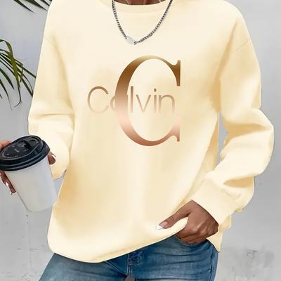 TEMU Y2k Elegant Style Y2k Letter Print Pullover Women's Top, Casual Long Sleeve Round Neck Sweatshirt, Women's Clothing Image