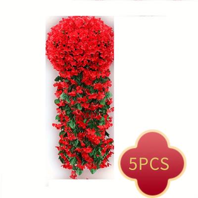 TEMU 5pcs Festive Red Artificial Hanging Flowers - Fabric Vines For Christmas, Versatile Ivy Garlands For Home, Patio, Garden, Wedding Decor, Indoor/outdoor Use Image