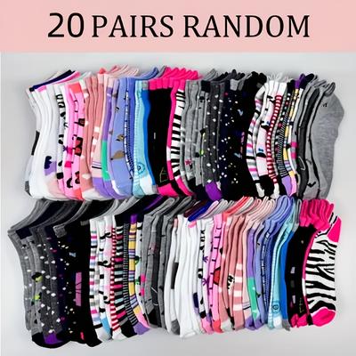 TEMU 10 Pairs/20 Pairs Random Colorful Cartoon Graffiti Pattern Ankle Socks, Comfortable And Breathable Short Socks, Women's Stockings And Sock Image