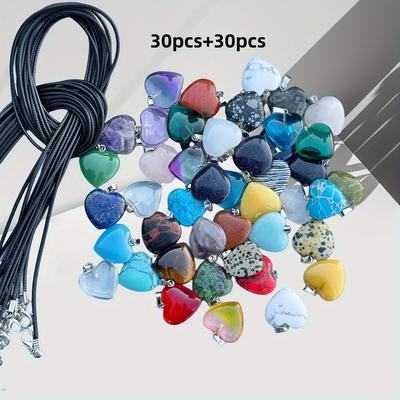 TEMU 60pcs Set, Random Gemstone Heart-shaped Pendant Necklace, Black Necklace - For And Daily Accessories - Gift Image