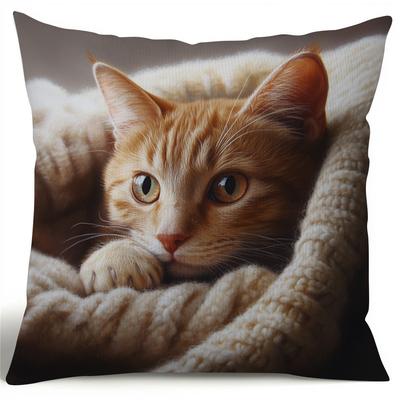 TEMU 1pc Cozy Orange Pillow Cover, Double-sided Print, Polyester Fiber, Winter Bedroom Sofa Decor, Party Accessory, No Insert Image