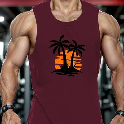 TEMU Men' Graphic Tank Top - Breathable Polyester, Casual Summer Wear, Machine Washable Image