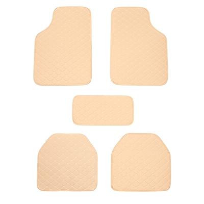 TEMU Universal 5pcs Set Of Waterproof Fashionable Pu Leather Car Floor Mats - Checkered Pattern, , Interior Protection Image