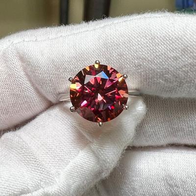 TEMU 1.6g Moissanite 1pc 3 Carat Elegant Red Round Cut Moissanite Ring, Unisex , Suitable For Proposals & , Ideal For Men And Women At Banquets, Parties, Official Events, And Anniversary Gifts. Image