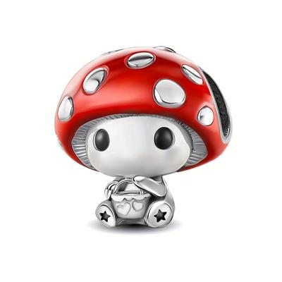 TEMU 1pc Cute Mushroom Diy Bead, 925 Silver Plated Charm, , For Bracelet Necklace Jewelry Making, Birthday Valentine's Day Gift For Women And Girls, Making| Charm|detailed Design Image