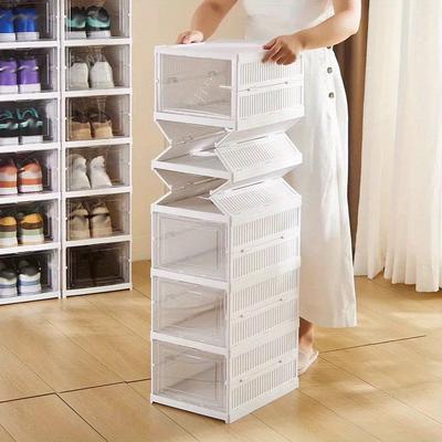 TEMU 6-tier Stackable Plastic Shoe Rack, Foldable & Dustproof With Doors, Durable For Sports Shoes Storage, Boots And Accessories Organizer, Shoe Storage Organizer Image