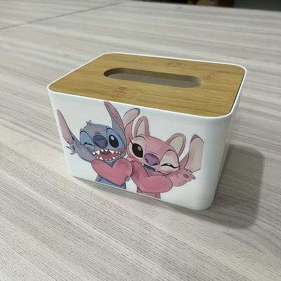 TEMU 1pc Stitch & Tissue Box Holder - Square Plastic Decorative Storage For Home, Car, Office - Organizer With Cute Character Art, Car Accessory | Disneythemed Decor | Vibrant Artwork Image