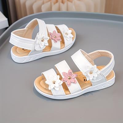 TEMU 2025 New Stylish Sports Sandals For Girls With 3 Small Flower Designs And Straps. Image