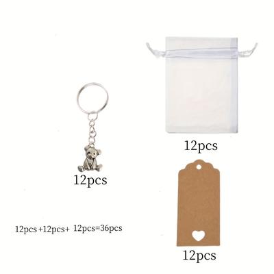 TEMU 36pcs Party Favors Pack Set Bear Keychains, Including 12 Yarn Bags + 12 Thank You Cards + 12 Keychains Suitable For Shower Gender Reveal Party Decorations Souvenirs Wedding Gifts For Guests Image