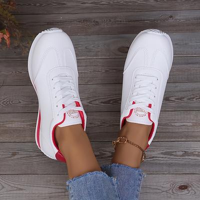 TEMU Women's Lightweight Flat Sneakers - Comfortable, Versatile Casual Shoes With Rubber Sole, Synthetic Leather Upper, And Breathable Fabric Lining For Wear Image
