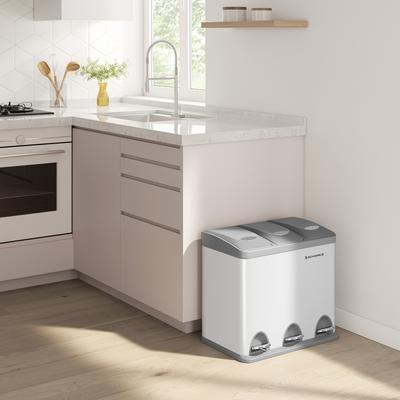 TEMU Songmics Pedal Bin, 3 X 8 L Small-capacity Metal Rubbish Bin, Trash Bin For Kitchen, Waste And Recycling, Includes 15 Bin Bags, Steel, For Small Families Image