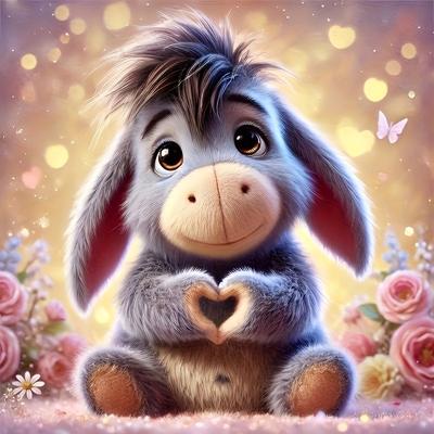 TEMU Diy 5d Diamond Painting Kit - Cute Donkey With Heart | Round Acrylic Diamonds | Animal Theme | Ideal For Wall , Image