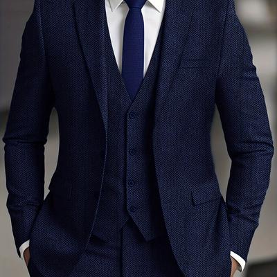 TEMU Men'-piece Suit Set, Including Collar, Formal Wear, Trousers And Vest, Suitable For Weddings And Important Occasions Image