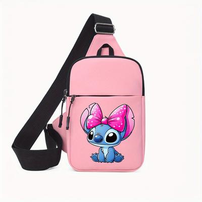 TEMU New Fashionable Cute Stitch And Pink Bow Single Shoulder Crossbody Bag With Coin Purse, Daily Use, Outdoors, Shopping, Travel, Party Gift For Image