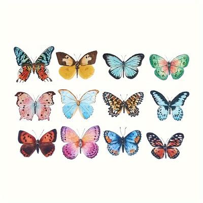 TEMU 36pcs Watercolor Butterflies Decor Set, Plastic 3d Simulation Butterflies For Wedding Party, Flower Bundle Accessories, No Electricity Needed, Featherless, Ideal For Ramadan, Graduation & All Image