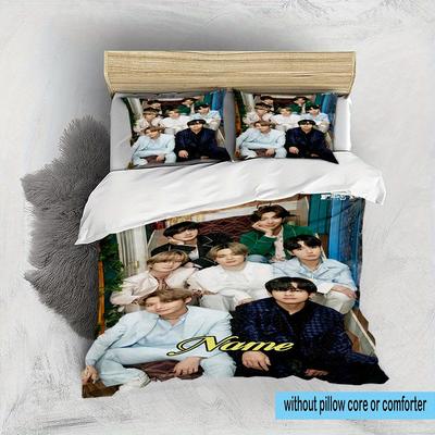 TEMU 3pcs Custom Name Bedding Set Printed Bedding Set Duvet Cover Closure Includes 1 Duvet Cover & 2 Pillowcases For All Bedroom Decor Christmas Decoration Birthday Gift Image