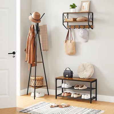 TEMU Vasagle Shoe Bench 80 X 30 X 44.5cm 2 Tier Mesh Shoe Cabinet Shoe Storage Hallway Metal Industrial Style Rustic Brown And Black Image