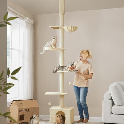 TEMU Feandrea Cat Tree, 231-291 Cm Height Adjustable Cat Tower, Tall Multi-level Cat Condo For Indoor Cats, 11 Cm Dia. Scratching Posts, Cave, , Perch Image