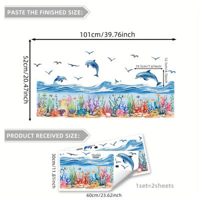 TEMU 1 Set Of 2 Ocean Grass Bathroom Bathtub Stickers For Bathroom Decoration M13570-kn Image