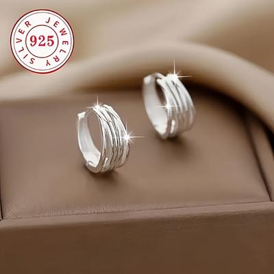 TEMU Pair Of S925 Sterling Silvery Minimalist Geometric Triple Hoop Earrings - Hypoallergenic - Fashion Jewelry - Men's Fashion Gift Image