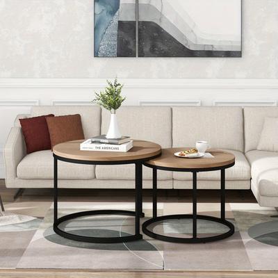 TEMU Round Coffee Table 2pcs Set Coffee Table Living Room Round Side Table 2 Round Side Table Image