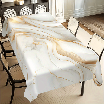 TEMU 1pc Elegant Tablecloth With Golden – Rectangular Polyester Table Cover For Dining, Parties, Weddings, And Outdoor Decor – Perfect Gift For , Fabric Image