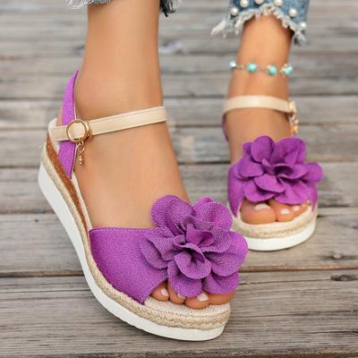 TEMU Elegant Floral Sandals For Women In Summer, New Thick Soled Open Toed Roman -piece Fashionable Sandals Image