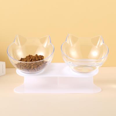 TEMU Elevated Cat Bowl With A 15° Stand, Non-slip Raised Pet Feeding Station, Suitable For Cats, Plastic Double Bowls For Food And Water, To Neck For Cats. Image