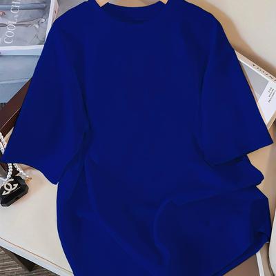TEMU Casual Short-sleeve Round-neck T-shirts, Solid Color Versatile Tees, Suitable For Spring, Summer, And Autumn Outfits. Image