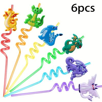 TEMU 6/12pcs Dinosaur Theme Reusable Plastic Straws, Party Decorations, Creative Gifts, Holiday Accessories For Birthday Parties, Bars, Kitchen Utensils, Graduation Gifts, Decoration Gifts Image