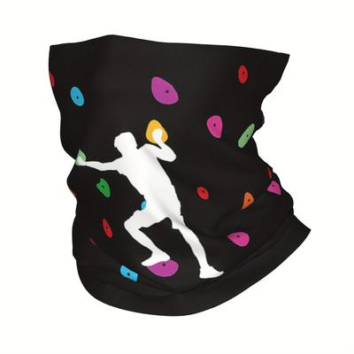 TEMU 1pc Rock Climber Print Scarf - Fashionable Knitted Polyester Neck Face Mask With Elastane, Breathable & Stretchable Outdoor Sports Bandana Image
