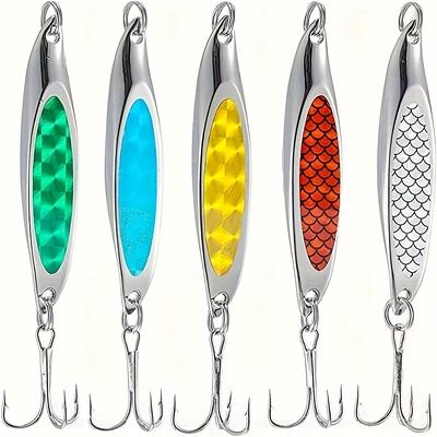 TEMU 5pcs Of Beveled Sequin Flash Bait, Metal Sequin Bait With 3 Hooks, Suitable Long-distance Casting Lure Hard Bait, Suitable For Fishing Bass, Trout, Etc. Image