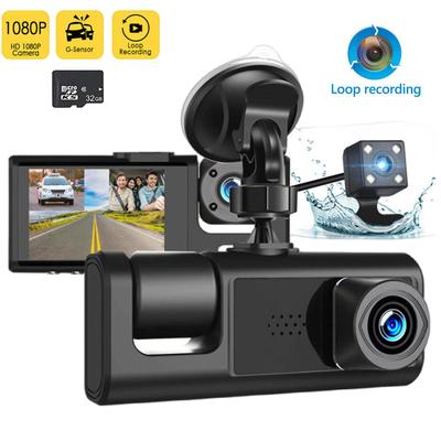 TEMU 1080p Dual-view Dash Cam With 32g Memory Card, 5.08 Cm Ips Screen - Hd 3 Large Lens Car Recorder, 3 Channel Dash Cam, Ir Night , Wide Angle Image