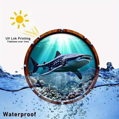 TEMU 8-inch Round Aluminum Ocean Wall Art - Vibrant Whale Shark Scene, Waterproof And Uv , Ideal For Kitchen, Garden, Office Decor, Indoor Wall Art | Design | Waterproof Decor, Ocean Theme Decor Image
