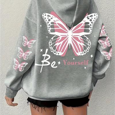 "TEMU Women's & "" Motivational Hooded Sweatshirt - 100% Polyester, Machine Washable, Fall Winter , Middle Eastern-, Pink & Gray Color Block, 250gsm" Image