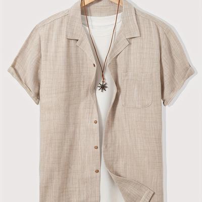 TEMU Men's Linen Fabric Casual Button Beach Shirt With Pockets Short Sleeve Top Shir Image