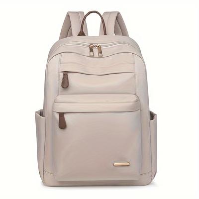 TEMU Large Capacity Women's Backpack - Lightweight, Multi-functional, Solid Color With Adjustable Straps, Nylon Travel & School Bag In Black, Khaki, Cream - Zip Closure, Travel Backpack Image