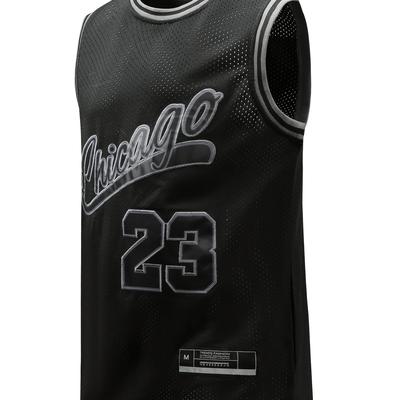TEMU Breathable Mesh Embroidered Basketball Jersey Vest, Black No. 23 - Polyester, Sleeveless, Round Neck For Sports & Casual Wear, Qx-09 Image